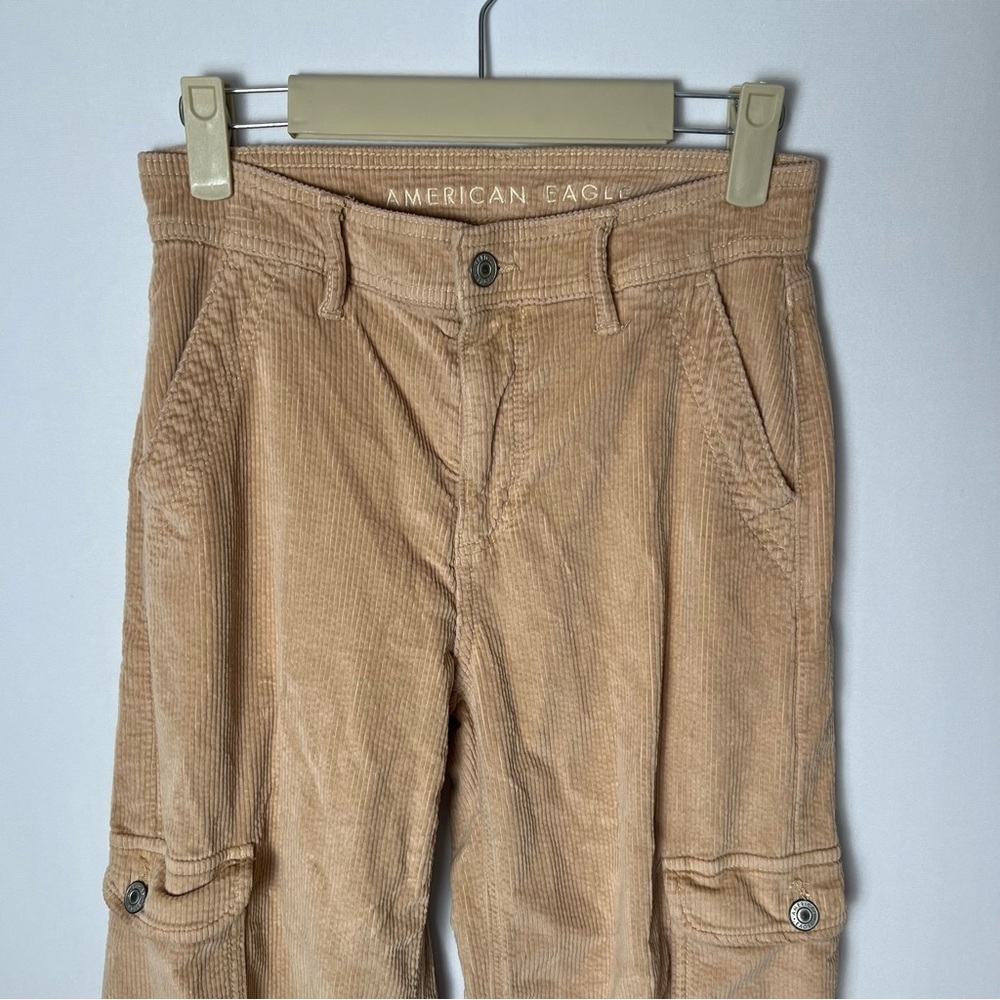 American Eagle Corduroy Pants Super High Rise Baggy Wide Leg Tan Size 000 Cargo - Picture 2 of 10